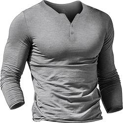 Herren Henley Beiläufig Kurzarm T-Shirt Single Taste Knopfleiste Einfacher V-Ausschnitt Hemden Baumwolle Color Grau Size Large von Muscle Alive