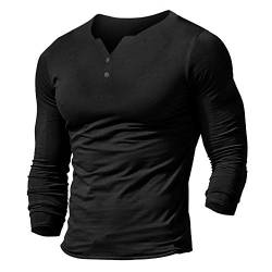 Herren Henley Beiläufig Kurzarm T-Shirt Single Taste Knopfleiste Einfacher V-Ausschnitt Hemden Baumwolle Color Schwarz Size Large von Muscle Alive