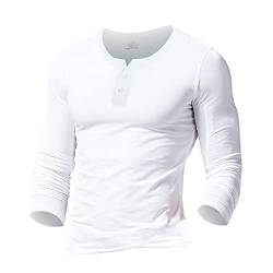 Herren Henley Beiläufig Kurzarm T-Shirt Single Taste Knopfleiste Einfacher V-Ausschnitt Hemden Baumwolle Color Weiß Size X-Large von Muscle Alive