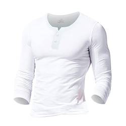 Herren Henley Beiläufig Kurzarm T-Shirt Single Taste Knopfleiste Einfacher V-Ausschnitt Hemden Baumwolle Color Weiß Size XX-Large von Muscle Alive
