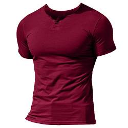 Herren Henley Beiläufig Kurzarm T-Shirt Single Taste Knopfleiste Einfacher V-Ausschnitt Hemden Baumwolle Color rot Size Medium von Muscle Alive