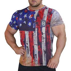 Herren Retro Hemden Casual Kurzarm T-Shirt Slim Fit Baumwollmischung amerikanische Flagge S von Muscle Alive