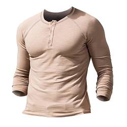 Herren Slub Henley Laufen T-Shirt Kurz Ärmel Leicht Entspannt Passen Beiläufig mit 3 Knöpfen Knopfleiste Rundhals Hemden 9308 Aprikose L von Muscle Alive