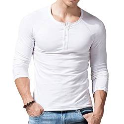 Herren Slub Henley Laufen T-Shirt Kurz Ärmel Leicht Entspannt Passen Beiläufig mit 3 Knöpfen Knopfleiste Rundhals Hemden 9308 Weiß S von Muscle Alive