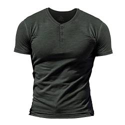 Herren Slub Henley T-Shirt Kurz Ärmel Leicht Entspannt Passen Beiläufig mit 3 Knöpfen Knopfleiste Rundhals Hemden Dunkelgrau XL von Muscle Alive