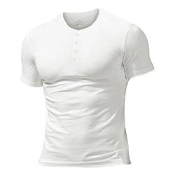 Herren Slub Henley T-Shirt Kurz Ärmel Leicht Entspannt Passen Beiläufig mit 3 Knöpfen Knopfleiste Rundhals Hemden Weiß XXL von Muscle Alive