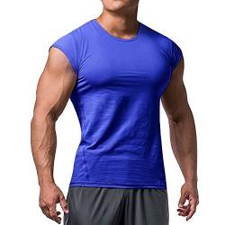 Herren Sportlich T-Shirts Tees Kurz Ärmel Bodybuilding Trainieren Ausbildung Fitness Tops Crew Hals Baumwolle Blau M von Muscle Alive