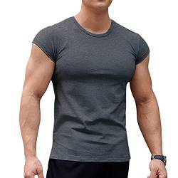 Herren Sportlich T-Shirts Tees Kurz Ärmel Bodybuilding Trainieren Ausbildung Fitness Tops Crew Hals Baumwolle Dunkelgrau S von Muscle Alive