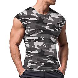 Herren Sportlich T-Shirts Tees Kurz Ärmel Bodybuilding Trainieren Ausbildung Fitness Tops Crew Hals Baumwolle Schwarz Camo XL von Muscle Alive