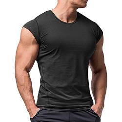 Herren Sportlich T-Shirts Tees Kurz Ärmel Bodybuilding Trainieren Ausbildung Fitness Tops Crew Hals Baumwolle Schwarz XL von Muscle Alive