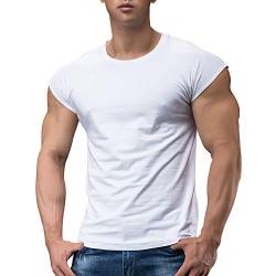 Herren Sportlich T-Shirts Tees Kurz Ärmel Bodybuilding Trainieren Ausbildung Fitness Tops Crew Hals Baumwolle Weiß L von Muscle Alive