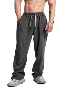 Herren Trainingshosen Hosen Fitness Sport Workout Pants Ausgebeult Vlies Jogginghosen Dunkelgrau L von Muscle Alive