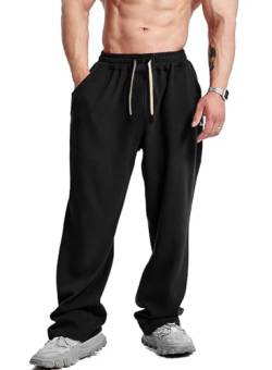 Herren Trainingshosen Hosen Fitness Sport Workout Pants Ausgebeult Vlies Jogginghosen Schwarz L von Muscle Alive