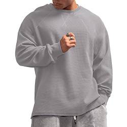 Muscle Alive Herren Basic Langarmshirts Waffel Sweatshirt Lockere Trainieren Zur Seite Fahren Rundhalsausschnitt Shirt Grau XL von Muscle Alive