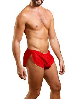Muscle Alive Herren Extrem Mesh Kurze Hose mit Groß Teilt Seiten Unterwäsche Boxershorts Slip Unterhosen Rot L von Muscle Alive