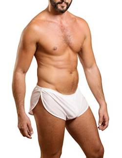 Muscle Alive Herren Extrem Mesh Kurze Hose mit Groß Teilt Seiten Unterwäsche Boxershorts Slip Unterhosen Weiß XL von Muscle Alive