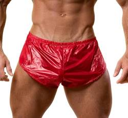 Muscle Alive Herren Extrem PU Kurze Hose mit Groß Teilt Seiten Unterwäsche Boxershorts Slip Unterhosen Rot XL von Muscle Alive