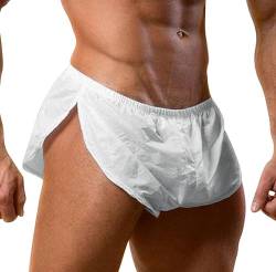 Muscle Alive Herren Extrem PU Kurze Hose mit Groß Teilt Seiten Unterwäsche Boxershorts Slip Unterhosen Weiß L von Muscle Alive