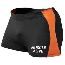 Muscle Alive Herren Fitnessstudio Enge 4 Inseam Bodybuilding Kurze Hose Polyester und Lycra orange L von Muscle Alive