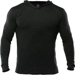 Muscle Alive Herren Gym Dünne Langarmshirt Mens Bodybuilding Hoodies Kapuzenpullover Sweater Longsleeve Tops Baumwolle Schwarz XL von Muscle Alive