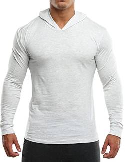 Muscle Alive Herren Gym Dünne Langarmshirt Mens Bodybuilding Hoodies Kapuzenpullover Sweater Longsleeve Tops Baumwolle Weiß L von Muscle Alive