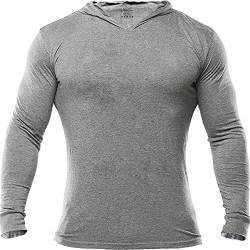 Muscle Alive Herren Gym Dünne Langarmshirt Mens Bodybuilding Hoodies Kapuzenpullover Sweater Longsleeve Tops Baumwolle grau XL von Muscle Alive