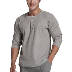 Muscle Alive Herren Henley Lange Ärmel Waffel Sweatshirt Lockere Passform Fitness Hemden Rundhalsausschnitt T2313 Grau L von Muscle Alive