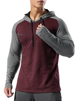 Muscle Alive Herren Thermo Gefüttert Sportlicher Kapuzenpullover Hoodie Zur Seite Fahren Lange Ärmel Sweatshirts von Trainieren Laufen 2104 Weinrot Hit Grau M von Muscle Alive