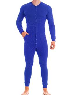 Muscle Alive Herren Unterwäsche Lange Ärmel Strampler Overall Henley Jumpsuit Stretchy Cotton Ramper Blau M von Muscle Alive