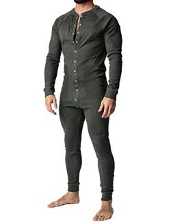 Muscle Alive Herren Unterwäsche Lange Ärmel Strampler Overall Henley Jumpsuit Stretchy Cotton Ramper Dunkelgrau S von Muscle Alive