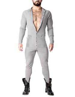 Muscle Alive Herren Unterwäsche Lange Ärmel Strampler Overall Henley Jumpsuit Stretchy Cotton Ramper Grau S von Muscle Alive