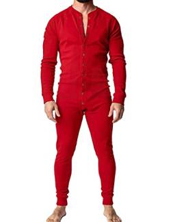 Muscle Alive Herren Unterwäsche Lange Ärmel Strampler Overall Henley Jumpsuit Stretchy Cotton Ramper Rot S von Muscle Alive