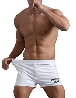 Muscle Alive Sporthose Herren Kurz Fitnessstudio Bodybuilding Turnhose Baumwolle Laufshorts Weiß L von Muscle Alive