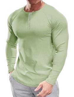 Muscle Cmdr Herren Henley Casua Langarm T-Shirt Casual 3-Knopfleiste, Langarmshirt Regualar Fit Stilvolles T-Shirt,Thermounterwäsche Grün L von Muscle Cmdr