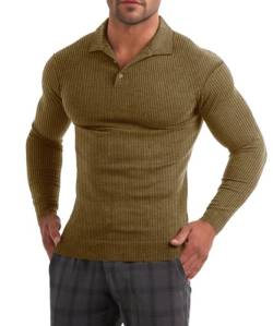 Muscle Cmdr Herren Muskel Poloshirts Slim Fit,Stretch Kurzarm Sport Tennis Golf Basic T-Shirt,Langarmshirt Herren（Braun 2XL） von Muscle Cmdr
