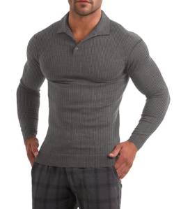 Muscle Cmdr Herren Muskel Poloshirts Slim Fit,Stretch Kurzarm Sport Tennis Golf Basic T-Shirt,Langarmshirt Herren（Grau 2XL） von Muscle Cmdr