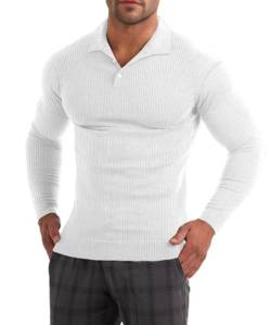 Muscle Cmdr Herren Muskel Poloshirts Slim Fit,Stretch Kurzarm Sport Tennis Golf Basic T-Shirt,Langarmshirt Herren（Weiß L） von Muscle Cmdr
