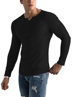 Muscle Cmdr Herren Slim Fit Langarmshirt Shirts V-Ausschnitt,Langarm&Kurzarm Sports Casual T-Shirt Muskel Workout Top Unterhemden (Schwarz/XS) von Muscle Cmdr