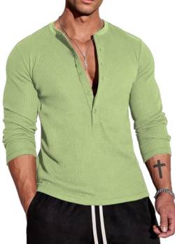 Muscle Cmdr Herren Waffel-Henley-Hemden,Casua Langarm T-Shirt Casual 5-Knopfleiste, Langarmshirt Regualar Fit Stilvolles T-Shirt,Thermounterwäsche Grün, M von Muscle Cmdr