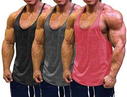 Muscle Cmdr Herren Workout Stringer Tanktops Y-Back Gym Fitness Trägershirt,Männer Muskelshirt Training Achselshirt Sport(Schwarz,Grau,Pink,Dünne Schulter, 2XL) von Muscle Cmdr