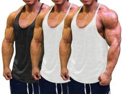 Muscle Cmdr Herren Workout Stringer Tanktops Y-Back Gym Fitness Trägershirt,Männer Muskelshirt Training Achselshirt Sport (2*Weiß&Schwarz,L) von Muscle Cmdr