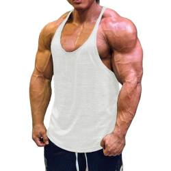 Muscle Cmdr Herren Workout Stringer Tanktops Y-Back Gym Fitness Trägershirt,Männer Muskelshirt Training Achselshirt Sport (Weiß,2XL) von Muscle Cmdr