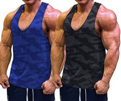Muscle Cmdr Herren Workout Tank Top Running Bodybuilding Training Ärmelloses Shirt（Schwarz/Blau/L） von Muscle Cmdr