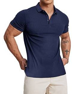 Muscle Cmdr Poloshirt Herren Kurzarm Baumwolle T Shirts Männer Hemd T-Shirt Slim Fit Golf Sports Blau/L von Muscle Cmdr