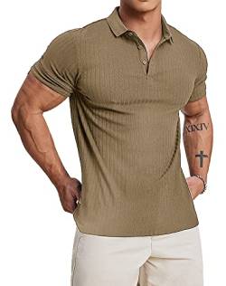 Muscle Cmdr Poloshirt Herren Kurzarm Baumwolle T Shirts Männer Hemd T-Shirt Slim Fit Golf Sports Braun/L von Muscle Cmdr