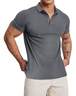 Muscle Cmdr Poloshirt Herren Kurzarm Baumwolle T Shirts Männer Hemd T-Shirt Slim Fit Golf Sports Dunkelgrau/2XL von Muscle Cmdr