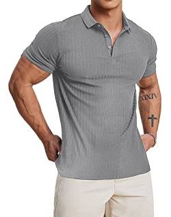 Muscle Cmdr Poloshirt Herren Kurzarm Baumwolle T Shirts Männer Hemd T-Shirt Slim Fit Golf Sports Grau/L von Muscle Cmdr