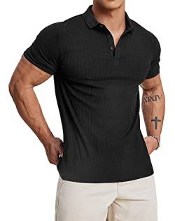 Muscle Cmdr Poloshirt Herren Kurzarm Baumwolle T Shirts Männer Hemd T-Shirt Slim Fit Golf Sports Schwarz/2XL von Muscle Cmdr