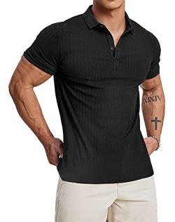 Muscle Cmdr Poloshirt Herren Kurzarm Baumwolle T Shirts Männer Hemd T-Shirt Slim Fit Golf Sports Schwarz/L von Muscle Cmdr