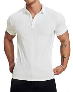 Muscle Cmdr Poloshirt Herren Kurzarm Baumwolle T Shirts Männer Hemd T-Shirt Slim Fit Golf Sports Weiß/XL von Muscle Cmdr